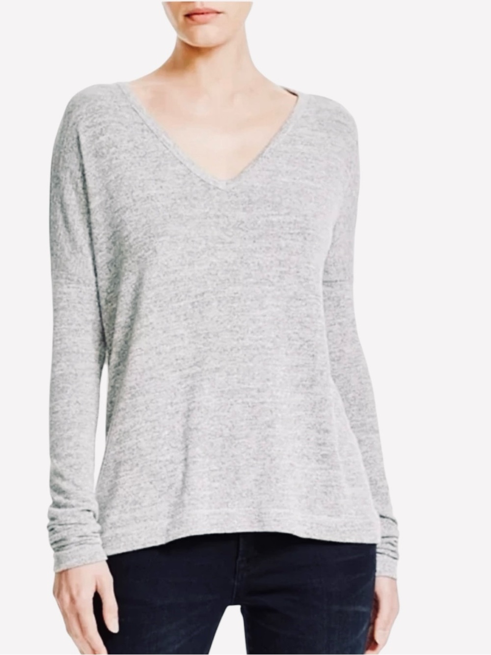 Rag & Bone Theo Long Sleeve V-neck Knit Sweater Top Heather Gray